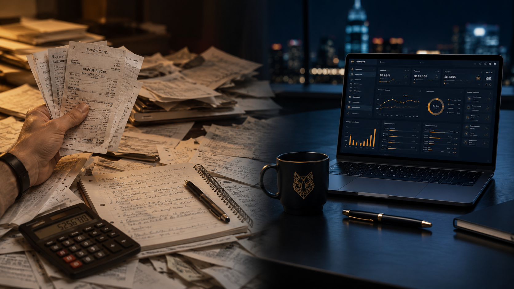 Transformação da gestão financeira: de controles manuais e recibos para dashboard gerencial.